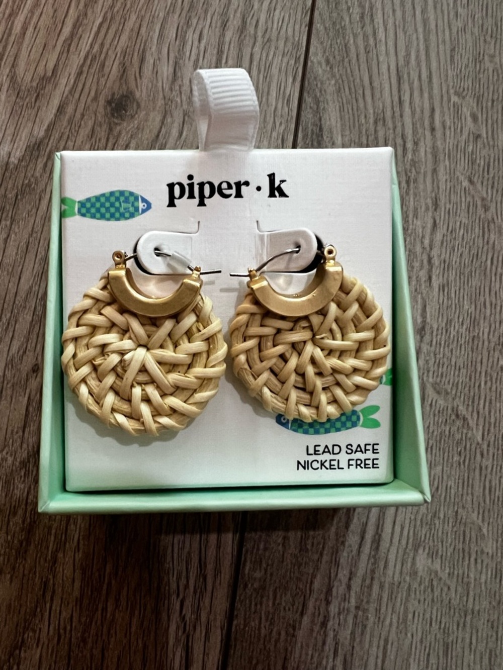 piper•k Natural Woven Hoop Earrings with Gold Accent
